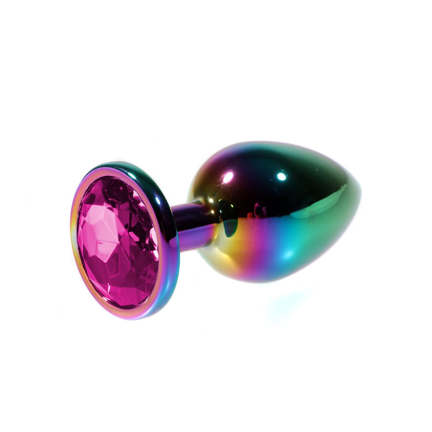 metal-pembe-tasli-rainbow-anal-plug-orta-boy-2075 Metal Pembe Taşlı Rainbow Anal Plug Orta Boy - Görsel 1